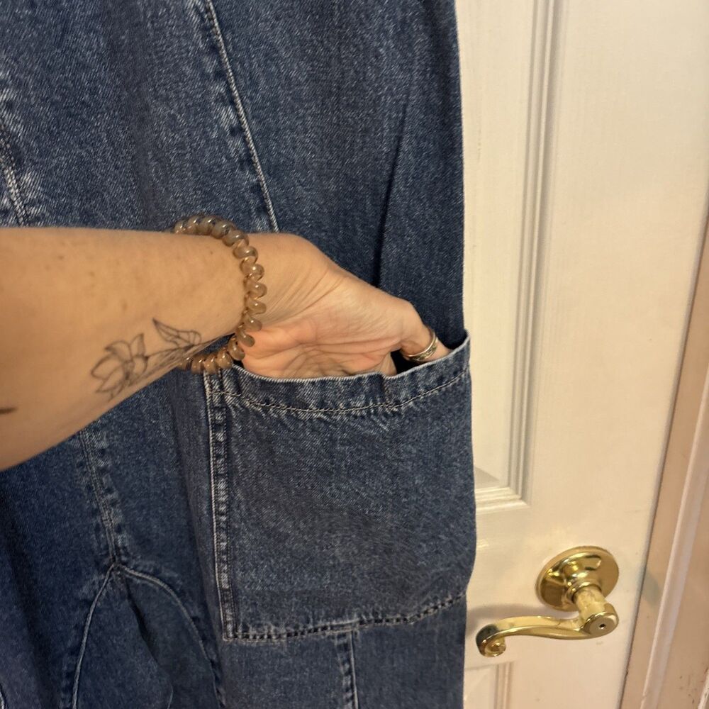 Free People We The Free High Roller Denim Jumpsuit Blue Boho Hippie Romper, Sz L - Picture 7 of 13